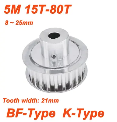 5M 15T-80T Timing Belt Pulley With Step/Keyway Bore 8-25mm Teeth Width 21mm 1pcs • $8.60