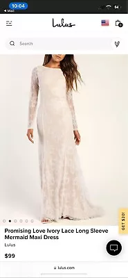 Lulus Promising Love Ivory Lace Long Sleeve Mermaid Maxi Open Back Formal L • $50