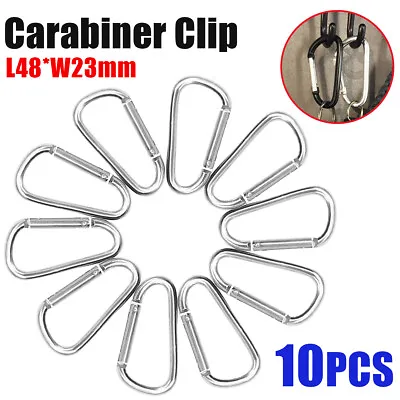 10X 48mm Heavy Duty Carabiner Clip Hook D-Ring Outdoor Rock Buckle • £2.69