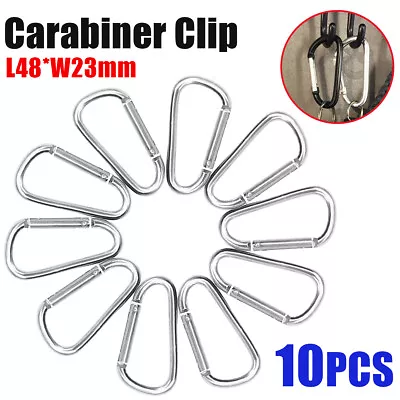 £3.99 • Buy 10X Silver Heavy Duty Carabiner Clip Hook D-Ring Screw Lock Outdoor Rock Buckle