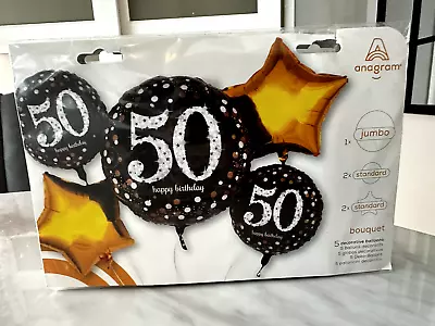 5 Piece 50th Birthday Balloon Foil Bouquet Party Supplies Brand New • £9.73