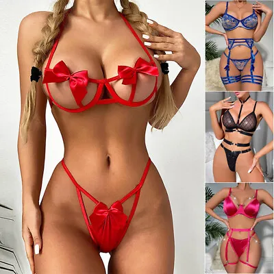 Women Sexy Lingerie Sleepwear Underwear Nightwear Babydoll Lace Bra Thong Set US • $5.89