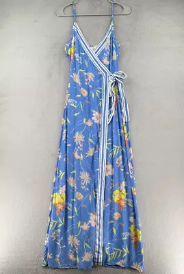 ONeill Wrap Dress Women Medium Blue Palmie Maxi Floral Butterfly Spaghetti Strap • $24.95
