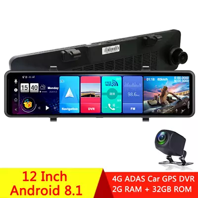 12  Car DVR Rearview Mirror Camera 4G Android 8.1 Dash Cam GPS Navigation ADAS • $87.46