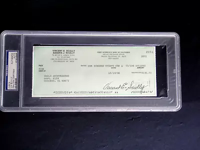 Vin Scully Psa/dna Certified Signed 1986 Check Autograph La Dodgers Hof . • $395