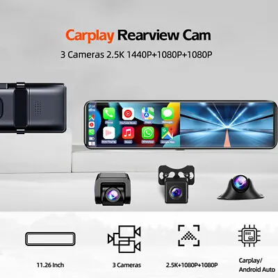 3 Cameras Car Dash Cam Rearview Mirror Carplay Android Auto 2.5K Video WIFI DVR • $132.98