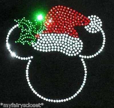 7  Mickey Minnie Santa Hat Christmas Iron On Rhinestone Transfer Bling Patch • $11.75