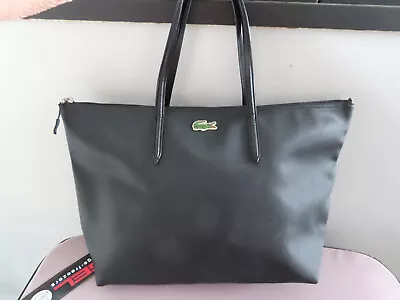 Lacoste Concept Tote Bag Black Heavy Structured PVC Shoulder Bag Horizontal Tote • $41