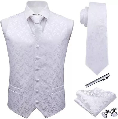Barry.Wang Formal Men Vest Paisley Jacquard Silk Tie Suit Waistcoat Set Wedding  • $86.93