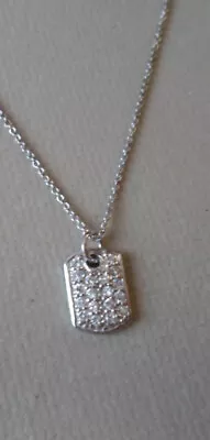 QVC Diamonique Cz Sterling/Platinum Clad Small Pave' Dog Tag Pendant Necklace • $23.99