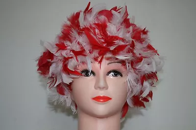 Red And White Mix Chandelle Feather Costume Wig(GA USA) • $18.99