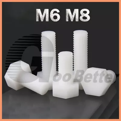 M6 M8 Nylon Plastic Hex Head Bolt Fully Threaded Screws Bolts Length 10mm-100mm • £1.26