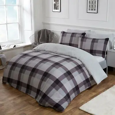 Dreamscene Check Teddy Fleece Duvet Cover With Pillowcase Thermal Bedding Set UK • £12.99