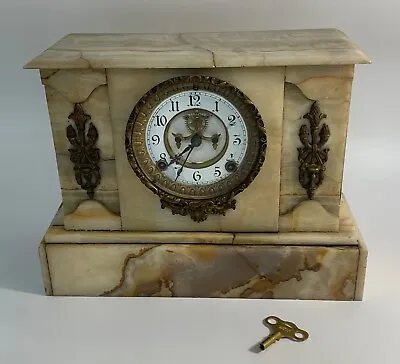 Antique Ansonia White Marble Mantle Clock  Open Escapement - Read Description • $229.99