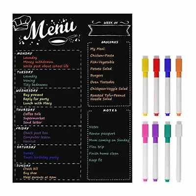 Magnetic Menu Board For Kitchen Fridge With 8 Color Chalk Markers 16 X12 Dry Er • £19.34