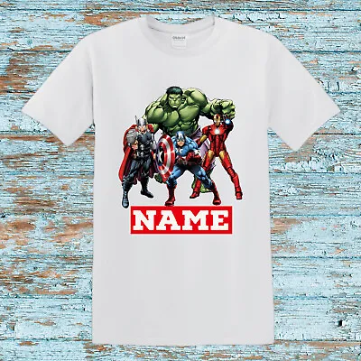 Marvel Superheroes Personalised Kids Birthday Party Boy T-shirt Gift Any Name • £9.99