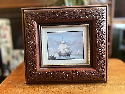 Wooden Framed Vintage Print Of Sailing Ship/boat/ocean • £15