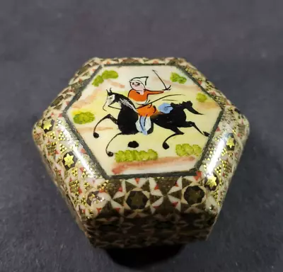 Persian Khatam Inlaid Micro Mosaic Handmade Trinket Box Small Lacquared • $19.97