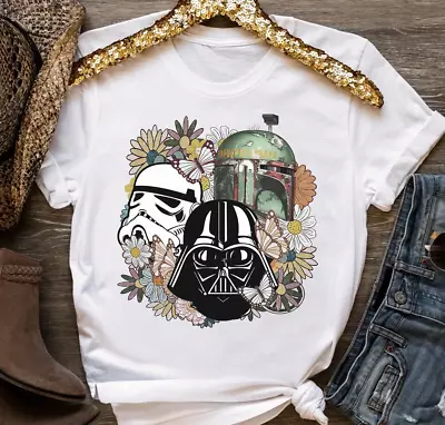 Star Wars Darth Vader Stormtrooper Helmet Floral Galaxy's Edge Holiday T-shirt • $8.99