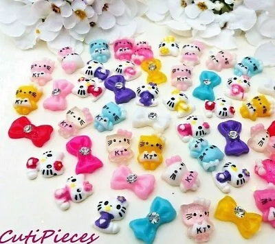 10/20pc 3D Nail Art Small Hello *Baby Kitty Rhinestone Glitter Bow* Kawaii Craft • £3.25