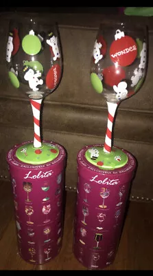 Lolita FROSTY'S PARTY Too 15oz Wine Glasses Christmas Hand Painted • £72.38