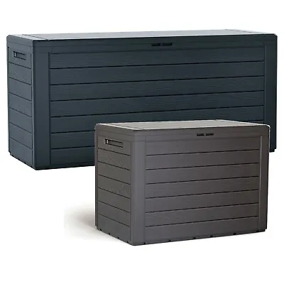 Wood Design Outdoor Storage Box Garden Patio Plastic Chest Lid Container Tool • £43.99