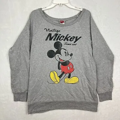 Disney Vintage Mickey Mouse Since 1928 Womens Shirt Size XL Gray Long Sleeve Top • $9.95