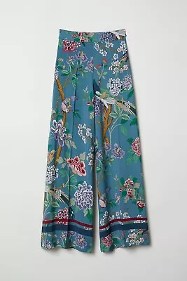 GP & J BAKER X H&M Dusky Blue Floral & Birds Wide-Leg Pants  Waist 30  NWT • $28