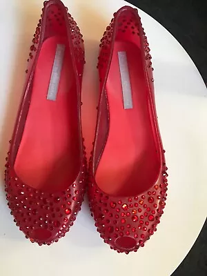 J Maskrey For Melissa Couture Red Swarovski Crystal Ballet Pumps UK6/EU39 • £90