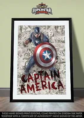 Captain America Chris Evans The Avengers MARVEL Comic SUPERSTAR A3 Signed Print • £9.50