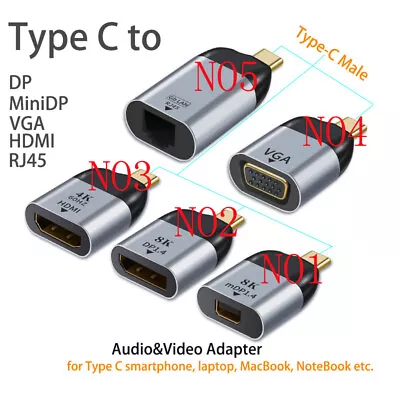 Type C To HDMI DP Mini Displayport VGA RJ45 Adapter USB C Audio Video Converter • $8.99