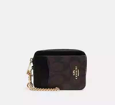 NWT Coach Zip Card Case - Signature Canvas/Leather Brown/Black/Gold C0058 IMAA8 • $145.59