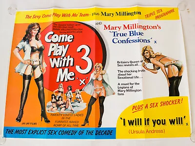 £499 • Buy Come Play With Me 3 UK Quad Triple Bill Mary Millington Brigitte Lahaie Film Art