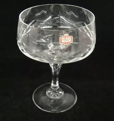 Zajecar Crystal Small Compote Pedestal Dessert Dish Crosshatch Pattern W Label • $9.99