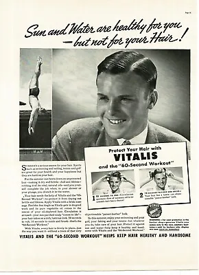 1937 Vitalis Hair Tonic Springboard Diver Swimmer Vintage Print Ad • $8.95