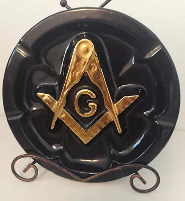 Vintage MASONIC FREEMASON 9  Ceramic Ashtray Stunning Black And Gold Exc Cond • $34.45