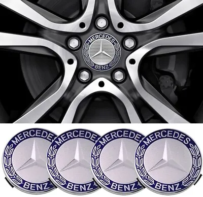 $18.99 • Buy Set Of 4 Mercedes-Benz Classic Blue Wheel Center Caps - 75MM AMG Wreath