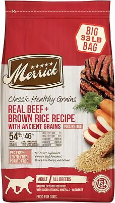 Merrick Classic Healthy Grains Real Beef Brown Rice Recipe W Ancient Grains 33lb • $79.99