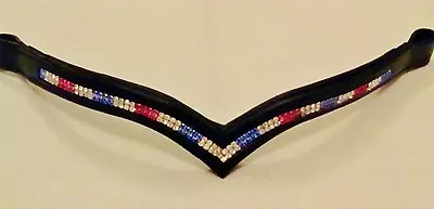 $18.49 • Buy New Designer (V) Shaped 2 Row *Team GB* Crystal Browband Cob Size 15  (Black)