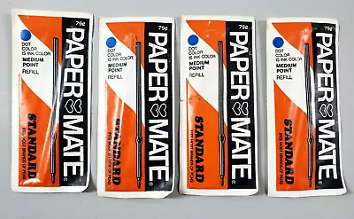 4 Vintage 1970s Papermate Standard Medium Point BLUE Ink Refill NOS 1971 USA • $39.95