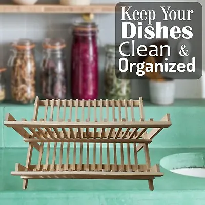 £13.97 • Buy Folding Dish Drainer Drying Rack Stand Holder Plates Cups Organizer Bamboo 