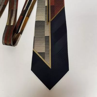 Vitaliano Pancaldi Neck Tie Black Whimsical Stripes 100% Silk Gold Chain B7 • $60.80