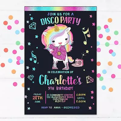 Personalised Unicorn Disco Party Invitations Birthday Invites 10 + Envelopes • £5.95