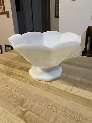 Anchor Hocking White Milk Glass Footed Compote Fruit Bowl Grape Harvest 9” • $22