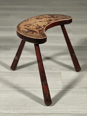 Antique 3 Legged Stool With Poker Work Top • £225