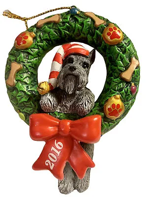 Danbury Mint Christmas Ornament Schnauzer Dog 2016 In Wreath W/Original Box • $25.98