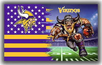 Minnesota Football Team Mascot Memorable Flag 90x150cm3x5ft VIKINGS Best Banner • $15.95