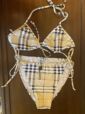 Burberry Women's Beige Check Two-Piece Bikini Swimwear Size Large • $295