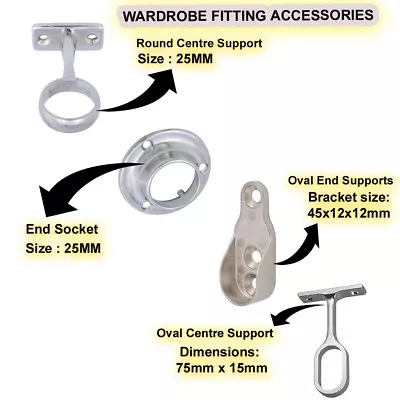 Wardrobe Fitting Accessories Fitting Tube Hanging Bracket Center End Brackets • £1.99