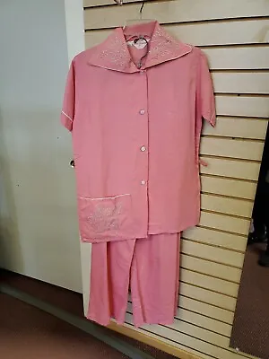 Vintage Lounging Pajama Set Pink Embroidery • $25